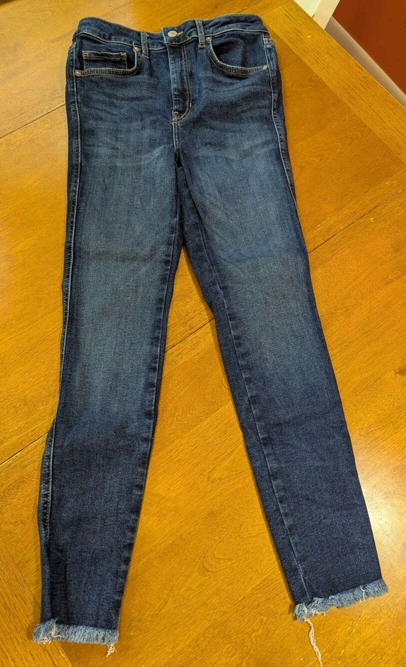 We The Free People Skinny Jeans Size 29 Blue Dark Wash Distressed Raw Fringe Hem
